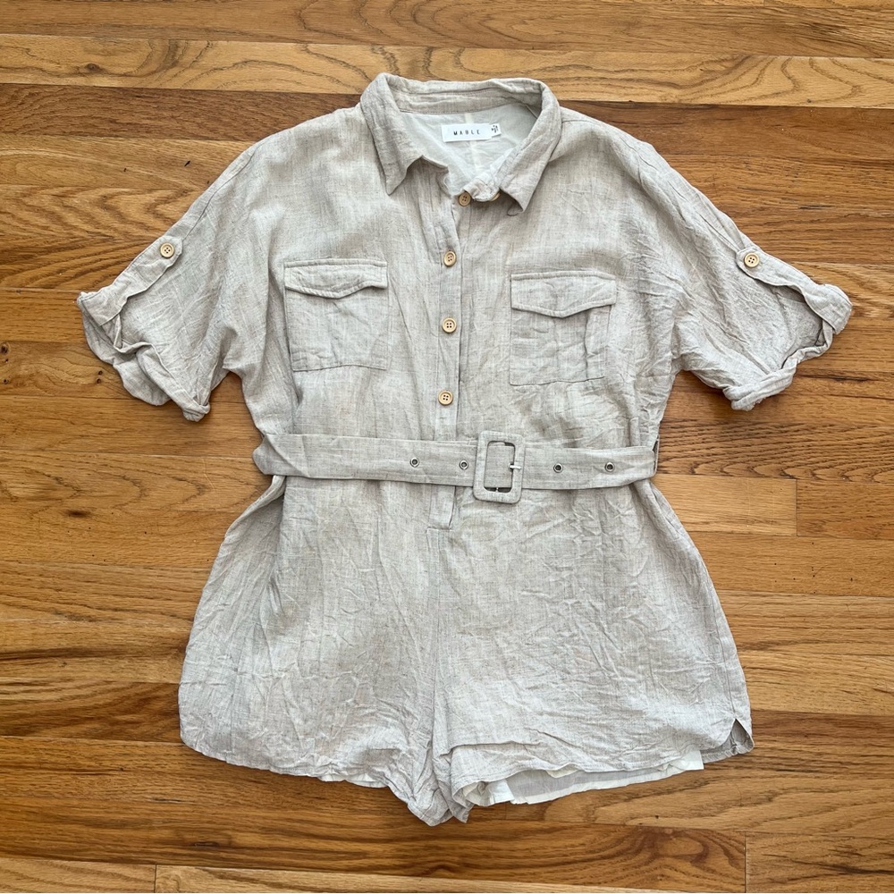 Mable Beige Linen Romper